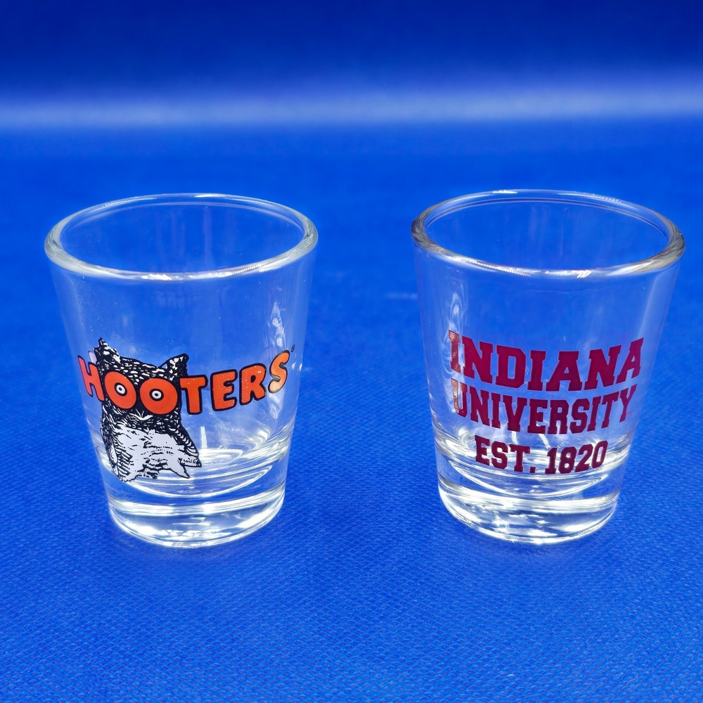 Hooters Owl & Indiana University IU Hoosiers Shot Glass Set of 2 College